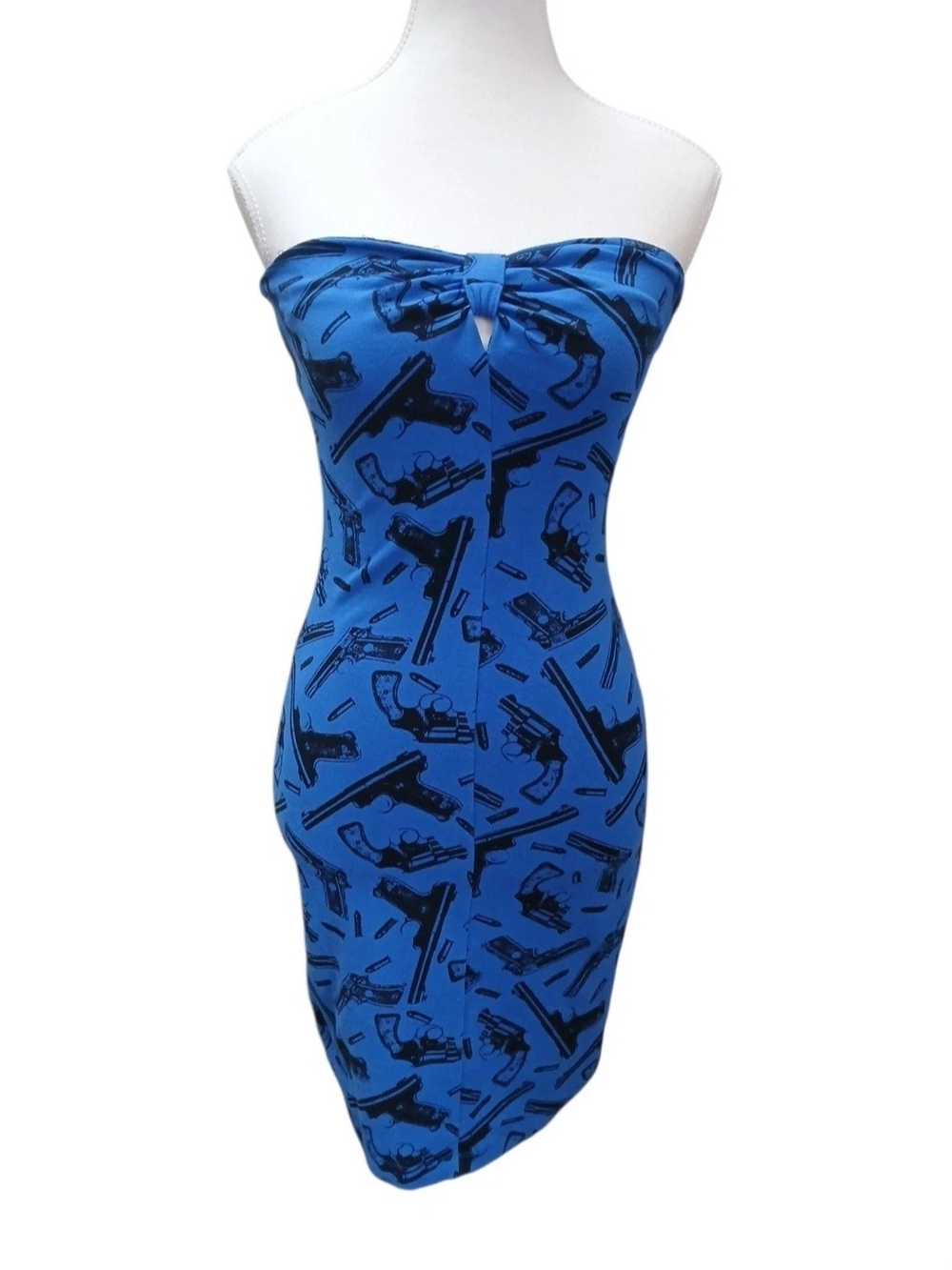 Betsey Johnson Vintage Y2K Strapless "Guns And Bullets" Bodycon Dress #159